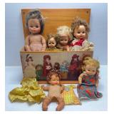 Large Group Of Misc. Vintage Dolls With Doll Trunk & More (Need TLC Has Smell)