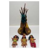 Vintage Native American Miniarute Doll House Teepee With Dolls