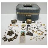 Vintage Carry Case With Vintage Jewelry & More