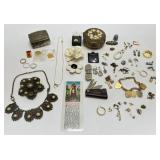 Vintage Carry Case With Vintage Jewelry & More