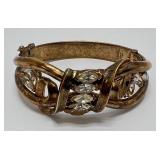 Vintage Trifari Clamper Bracelet Alfred Philippe Design Gold Tone With Clear & Yellow Rhinestones