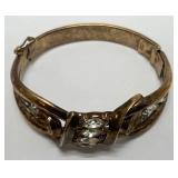 Vintage Trifari Clamper Bracelet Alfred Philippe Design Gold Tone With Clear & Yellow Rhinestones
