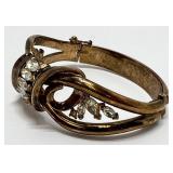 Vintage Trifari Clamper Bracelet Alfred Philippe Design Gold Tone With Clear & Yellow Rhinestones