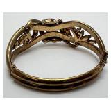 Vintage Trifari Clamper Bracelet Alfred Philippe Design Gold Tone With Clear & Yellow Rhinestones