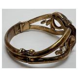 Vintage Trifari Clamper Bracelet Alfred Philippe Design Gold Tone With Clear & Yellow Rhinestones