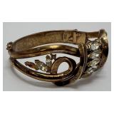 Vintage Trifari Clamper Bracelet Alfred Philippe Design Gold Tone With Clear & Yellow Rhinestones
