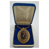 Vintage Florenza Pendant Brooch, Cameo Necklace