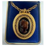 Vintage Florenza Pendant Brooch, Cameo Necklace