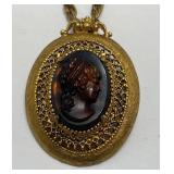 Vintage Florenza Pendant Brooch, Cameo Necklace