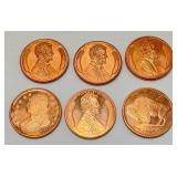 .999 Copper 1 OZ. Coins 21 Total