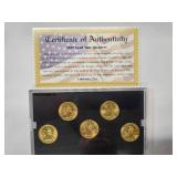 2007 24 K Gold Plated State Quarter  Collection - 5 coins