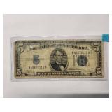 $5 Blue seal silver certificate 1934 Good