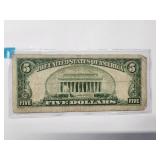 $5 Blue seal silver certificate 1934 Good