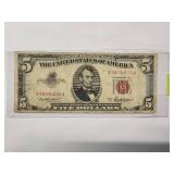 $5 Red Seal US Note 1953   Very Fine