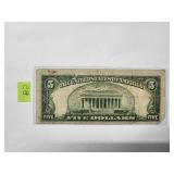 $5 Blue seal silver certificate  1934   Very Good