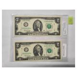$2   consecutive low serial numbers - Uncirculated