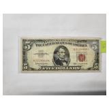 $5 Red Seal US Note 1963  Very Fine