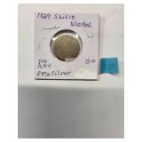 1869 Shielded Nickel - 89% Silver (No Ray)  Good