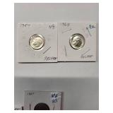 1967 Roosevelt Dime Very Fine, 1957 Roosevelt Dime Very Fine, 1946 Roosevelt Dime Very Fine, 1964 Roosevelt Dime Almost Uncirculated (1957, 1946, 1964 (0% Silver) and 1944 Wartime Nickel Very Fine Sil