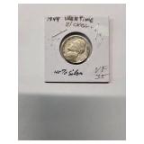 1967 Roosevelt Dime Very Fine, 1957 Roosevelt Dime Very Fine, 1946 Roosevelt Dime Very Fine, 1964 Roosevelt Dime Almost Uncirculated (1957, 1946, 1964 (0% Silver) and 1944 Wartime Nickel Very Fine Sil