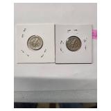 1967 Roosevelt Dime Very Fine, 1957 Roosevelt Dime Very Fine, 1946 Roosevelt Dime Very Fine, 1964 Roosevelt Dime Almost Uncirculated (1957, 1946, 1964 (0% Silver) and 1944 Wartime Nickel Very Fine Sil