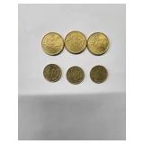10 Euro Cent/50 Euro Cent   3 each (6 Coins)