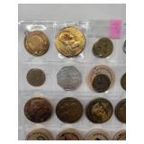 20 misc. tokens/wooden nickels in sheet