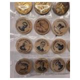 20 misc. tokens/wooden nickels in sheet