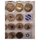 20 misc. tokens/wooden nickels in sheet