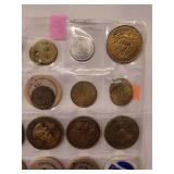 20 misc. tokens/wooden nickels in sheet