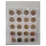 20 misc. tokens/wooden in sheet