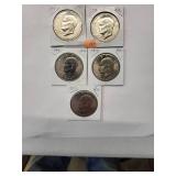 1971 Eisenhower Dollars   Almost Uncirculated - Very Fine (5 Coins)