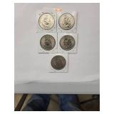 1971 Eisenhower Dollars   Almost Uncirculated - Very Fine (5 Coins)