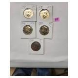 Kennedy Half Dollars 1972 (1 coin) 1979 (1 Coin) 1980 (3 Coins)  Almost Uncirculated (5 Coins)