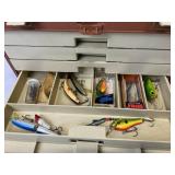 Vintage PLANO 757 Tackle Box with Tackle (including Fred Arbogast Jitterbug)