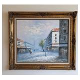 Framed Oil on Canvas Scenic Street Painting by Caroline Burnett