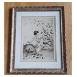 Gold Framed Lady Feeding the Birds Print by Louis Icart