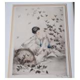 Gold Framed Lady Feeding the Birds Print by Louis Icart
