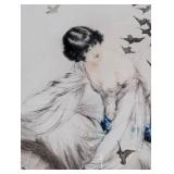 Gold Framed Lady Feeding the Birds Print by Louis Icart