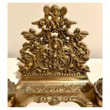 French Baroque Repousse Gilt Brass Inkwell Letter Stand with Cherub Details