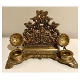 French Baroque Repousse Gilt Brass Inkwell Letter Stand with Cherub Details
