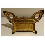 French Baroque Repousse Gilt Brass Inkwell Letter Stand with Cherub Details