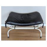 Leather Topped Iron Entryway Bench