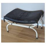 Leather Topped Iron Entryway Bench