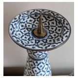 Pair of Maitland Smith Blue and White Metal Pilar Candleholders