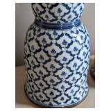 Pair of Maitland Smith Blue and White Metal Pilar Candleholders
