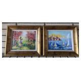 Pair of Small Framed Enamel Paintings