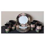 Fitz and Floyd Cloisonné Peony Salad Plates and Mug Set