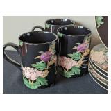Fitz and Floyd Cloisonné Peony Salad Plates and Mug Set
