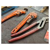 Lot of (3) Hand Tools - 16" Pliers, 14" Pipe Wrench, 12" Pipe Wrench